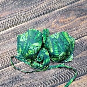 Shade And Shore 38D Green Leaf Print Strapless Bikini Top